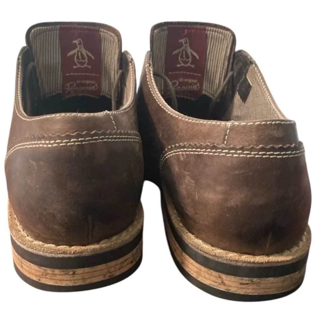 Original Penguin Brown Leather Oxfords Mens 9.5 Waylon Derby Casual Distressed